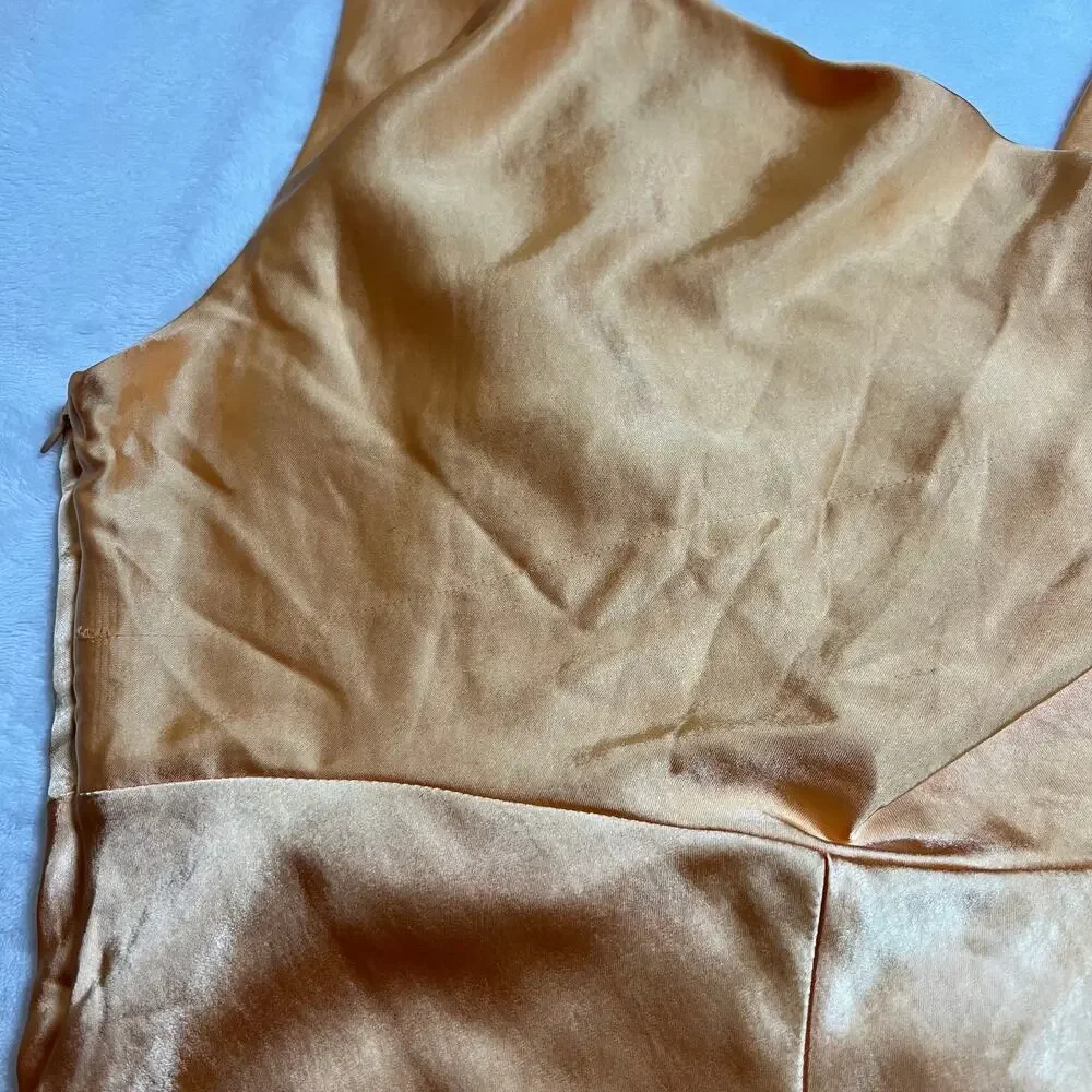 NEW Lulus Incredible Love Light Orange Satin Cowl Back Midi Slip Dress Size L